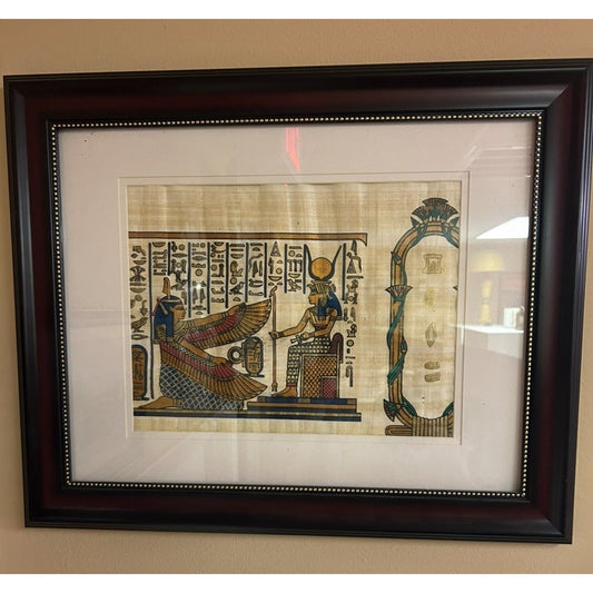 Vintage Framed egyptian art on papyrus 17x21