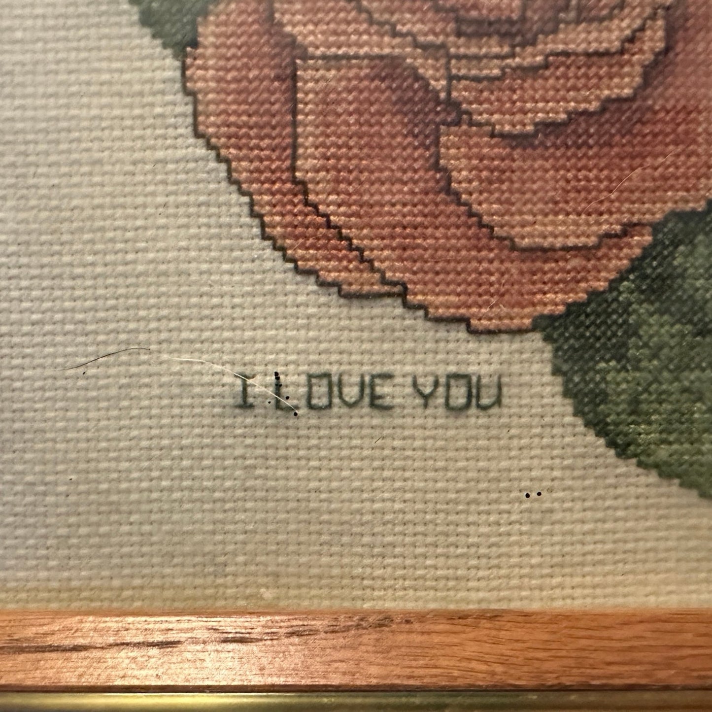 Vintage Cross Stitch Needlespoint 9x11 Rose I love you - Debra 1987
