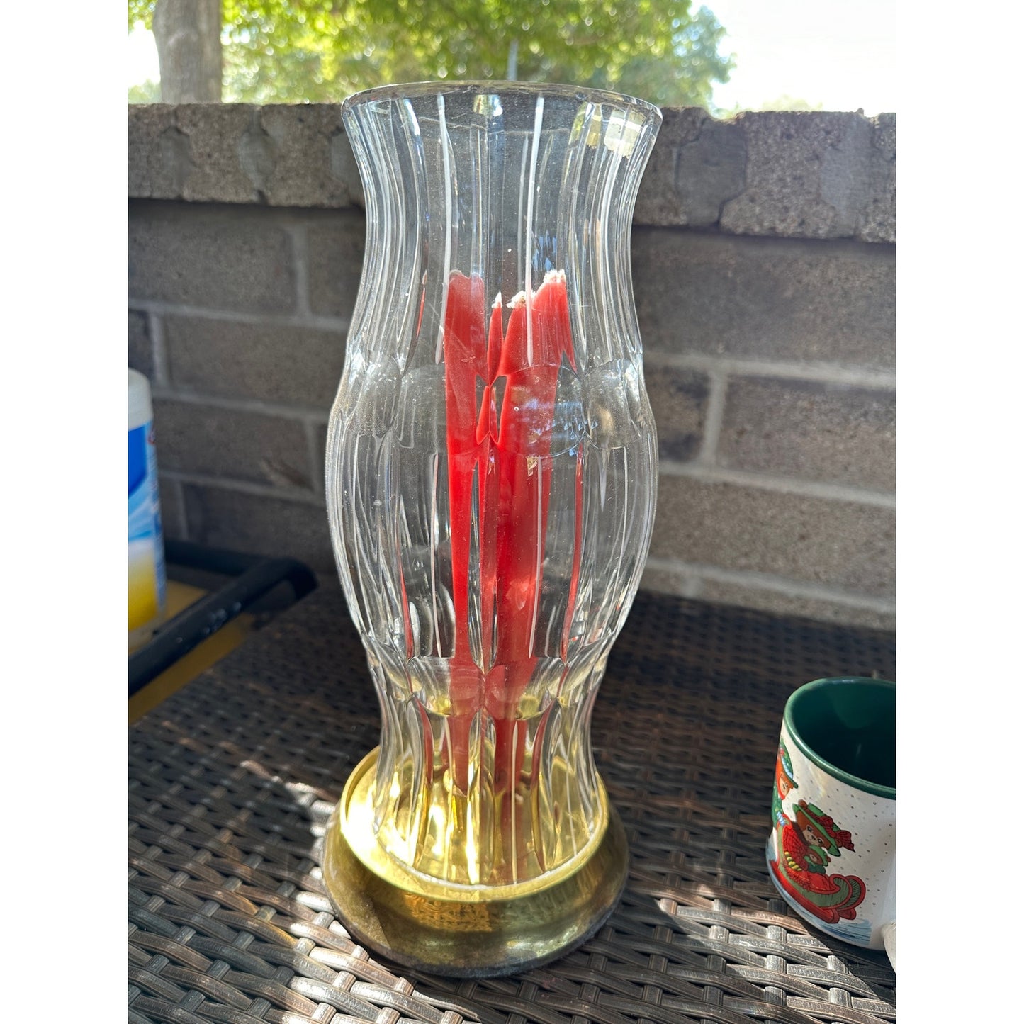 Waterford Crystal Style Hurricane Candle Lamp w/Stiffel Brass Base