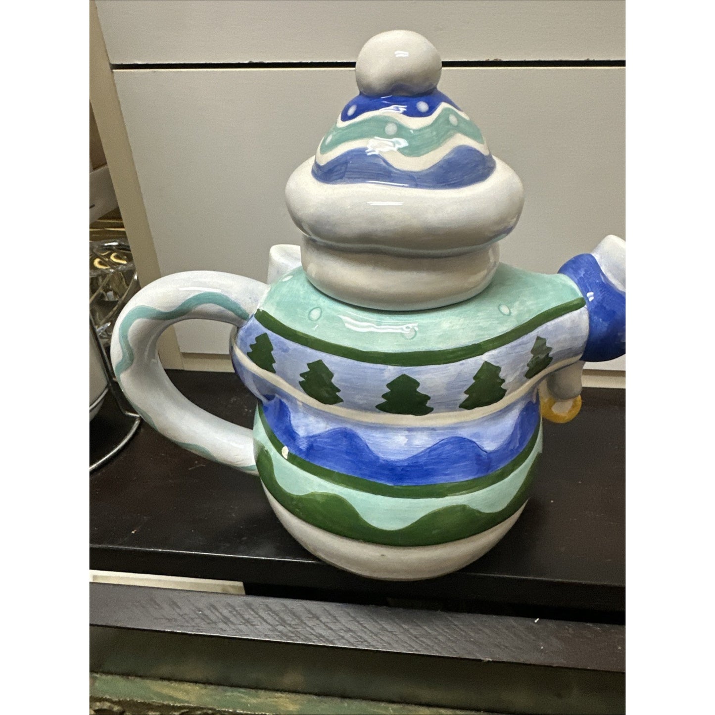 Vtg 1995 Boston Warehouse Trading Corp. Snowman Christmas Tea Pot WITH LID