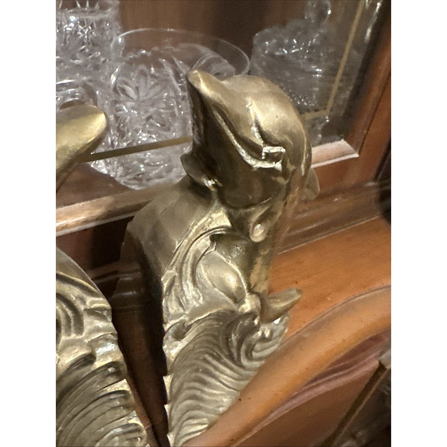 Vintage 70s Brass Dolphin on Wave Bookends Doorstop Beachy Coastal Nautical Sea