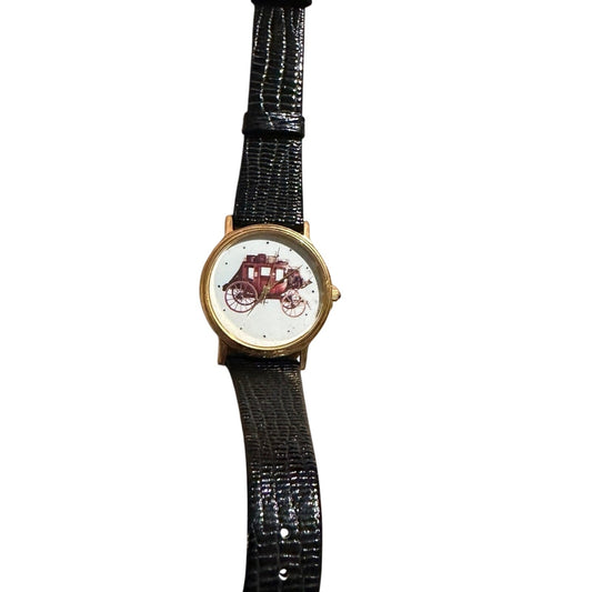 rare Watch  Wells Fargo Company" Stagecoach Gold tone w/ Black Leather