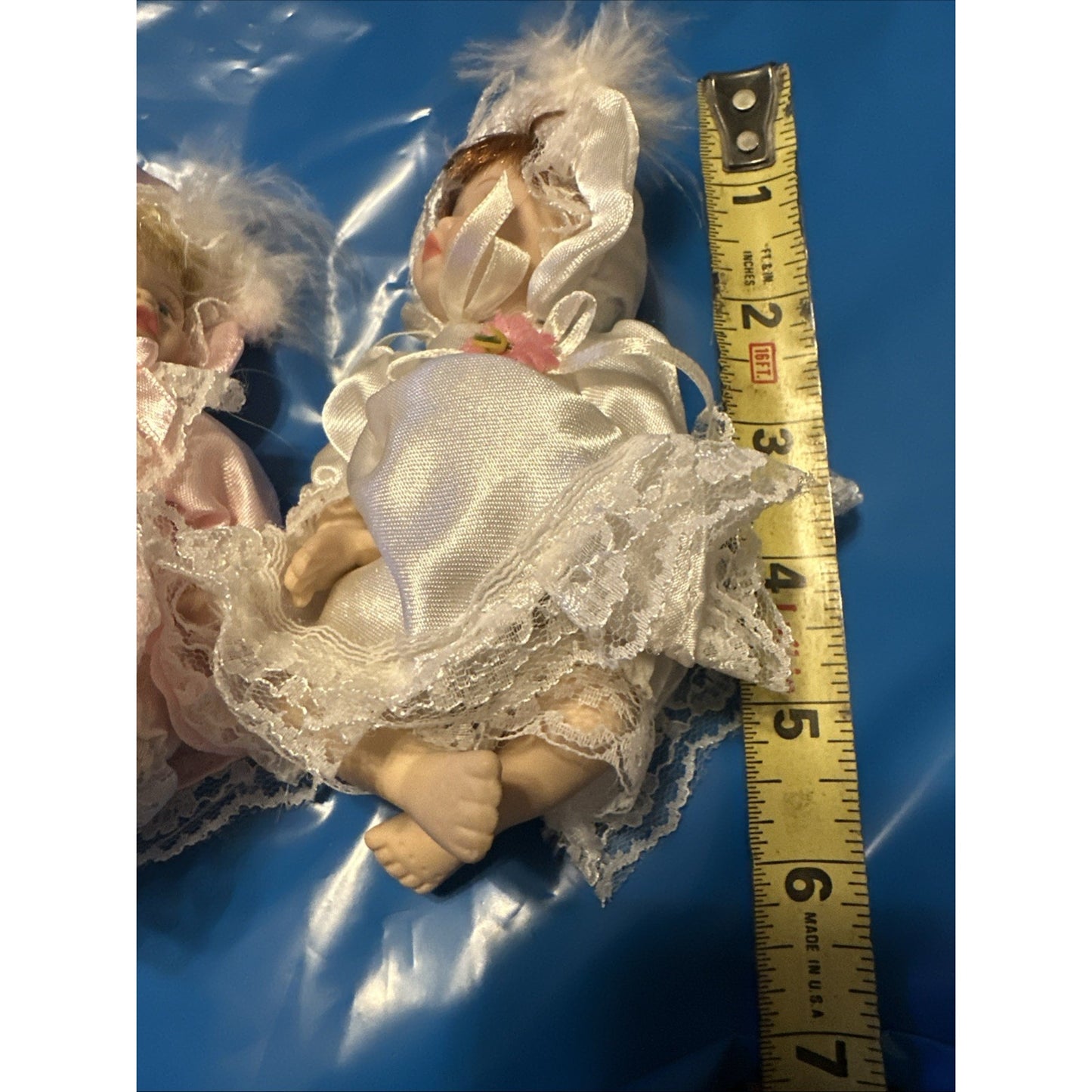 Vintage Lot of 3 Victorian Style Miniature 5" Porcelain Articulated Dolls Dress