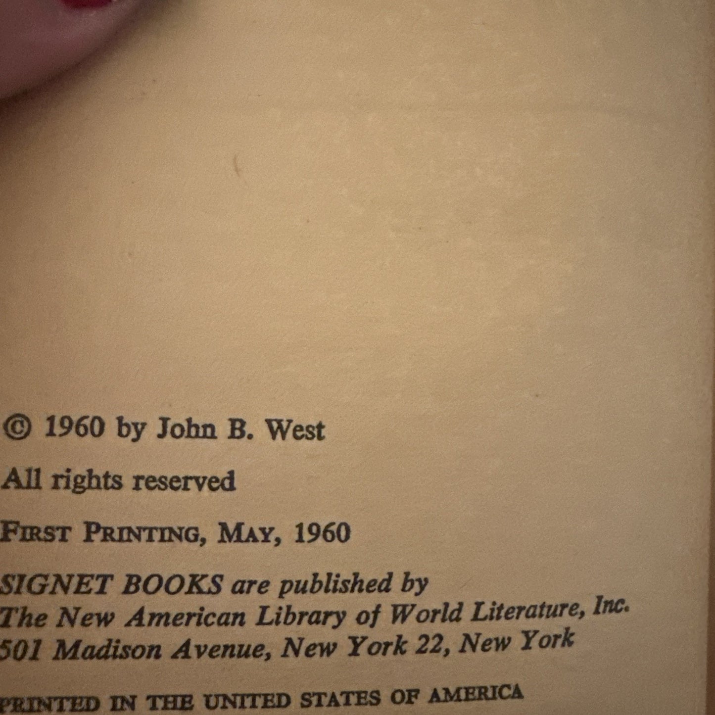 A Taste for Blood by John B. West 1960 Signet Paperback S1800
