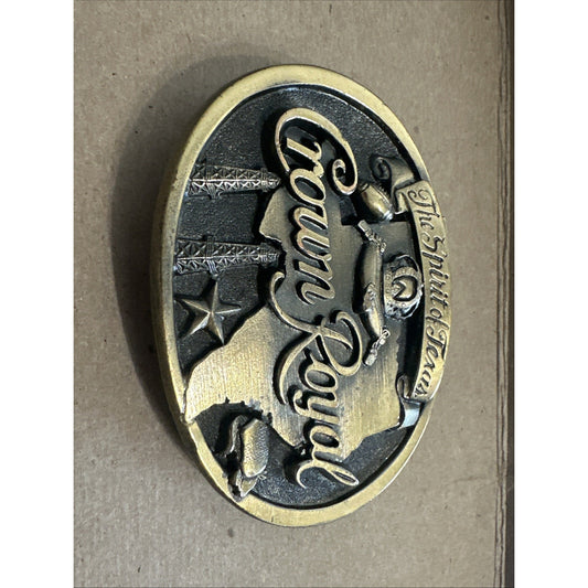 Vintage 70s Crown Royal 1889 The Spirit of Texas Belt Buckle.