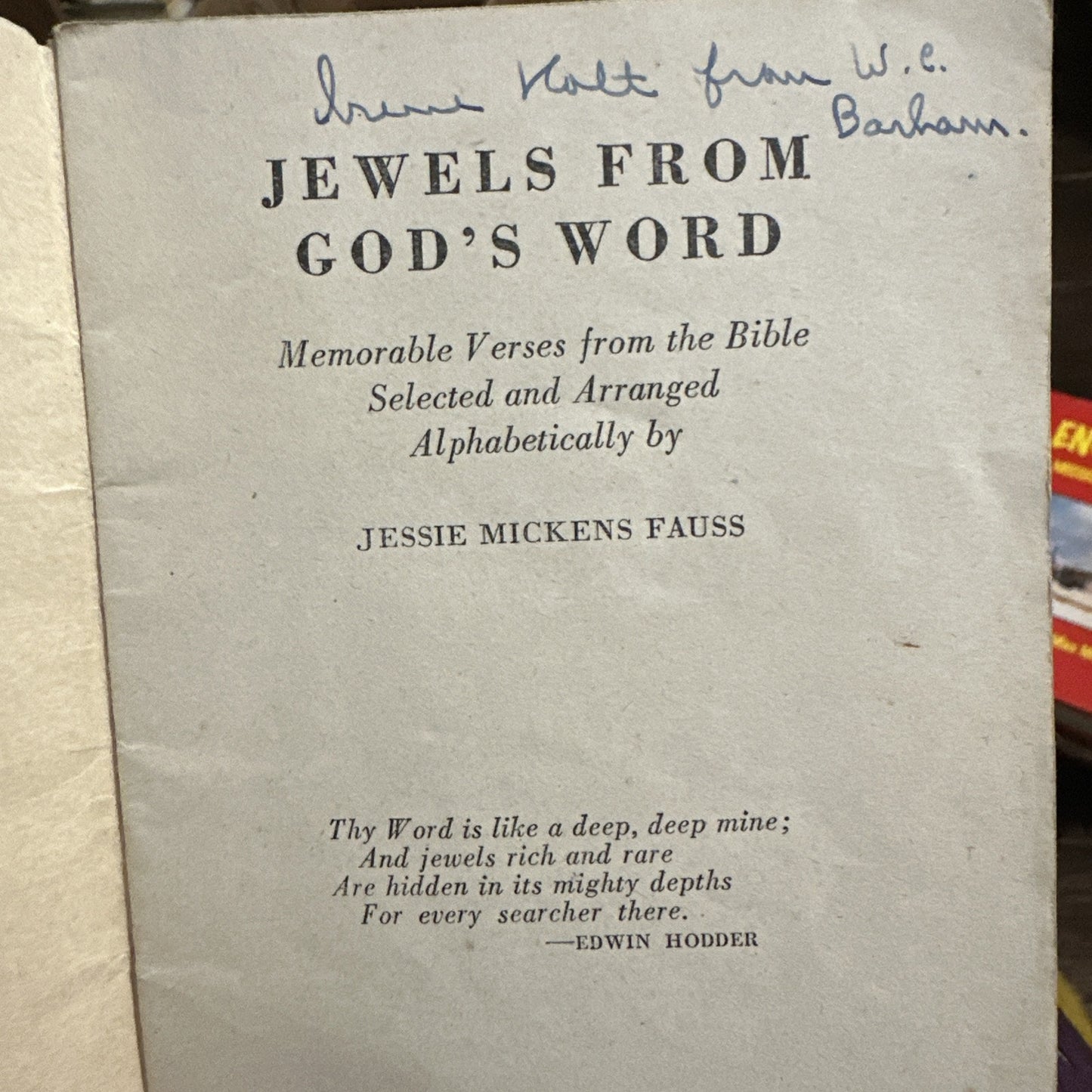 Jewels from God's Word by Jessie Mickens Fauss SSPB Booklet Abingdon 1936