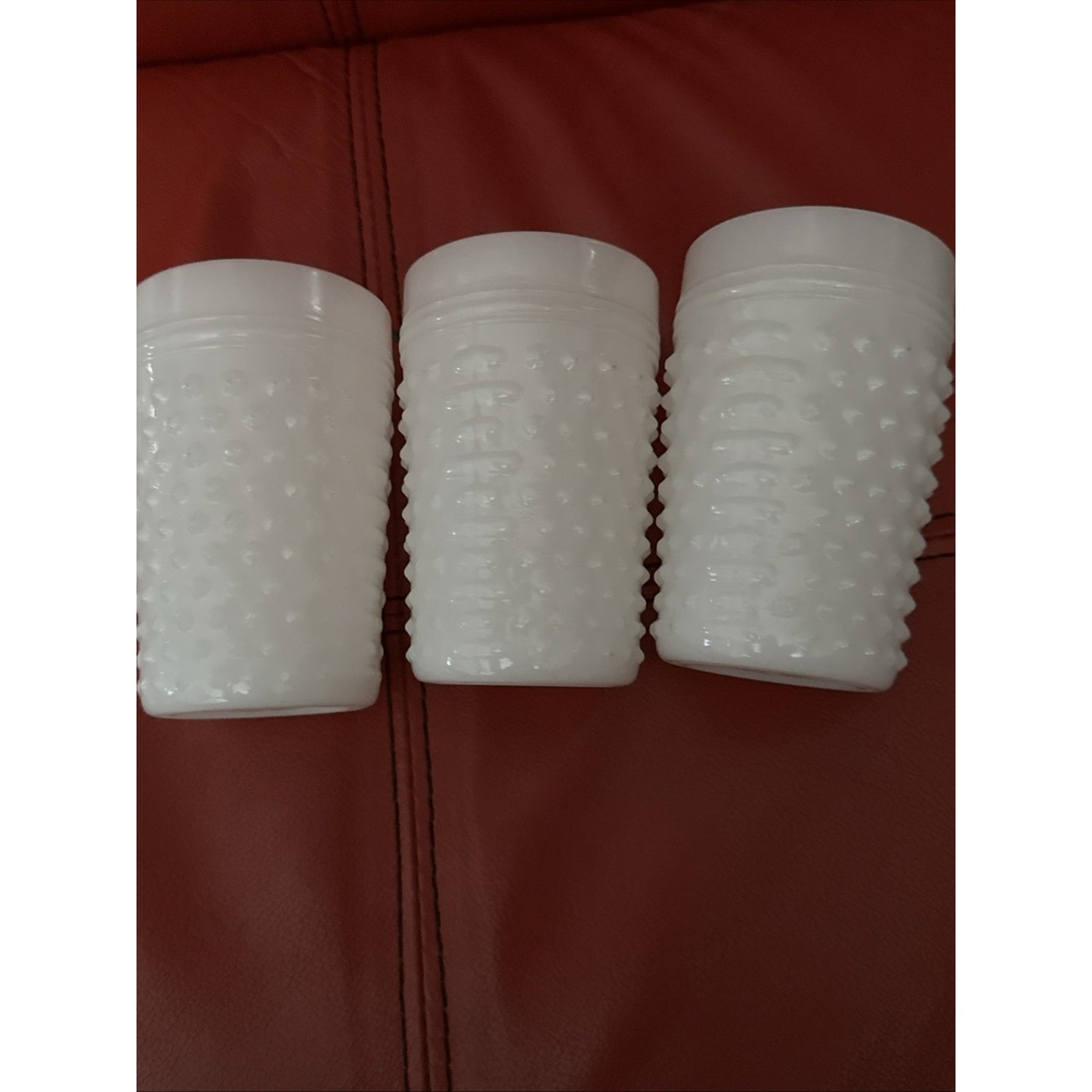 3 Beautiful Vintage Hobnail Milk Glass Cup Juice Water Drink 4.25" Tall 3" Wide