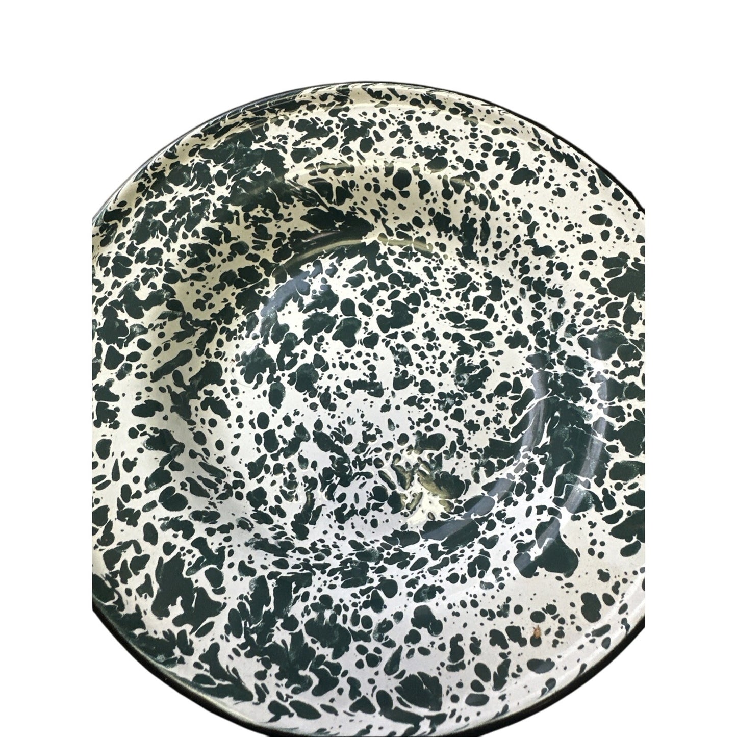 32 CGS International Fine Enamel ware Green & White Splatter Plates Bowls Cups