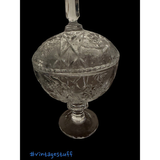 Vintage Large Cut Glass Pedestal Covered Compote Candy Dish Lidded