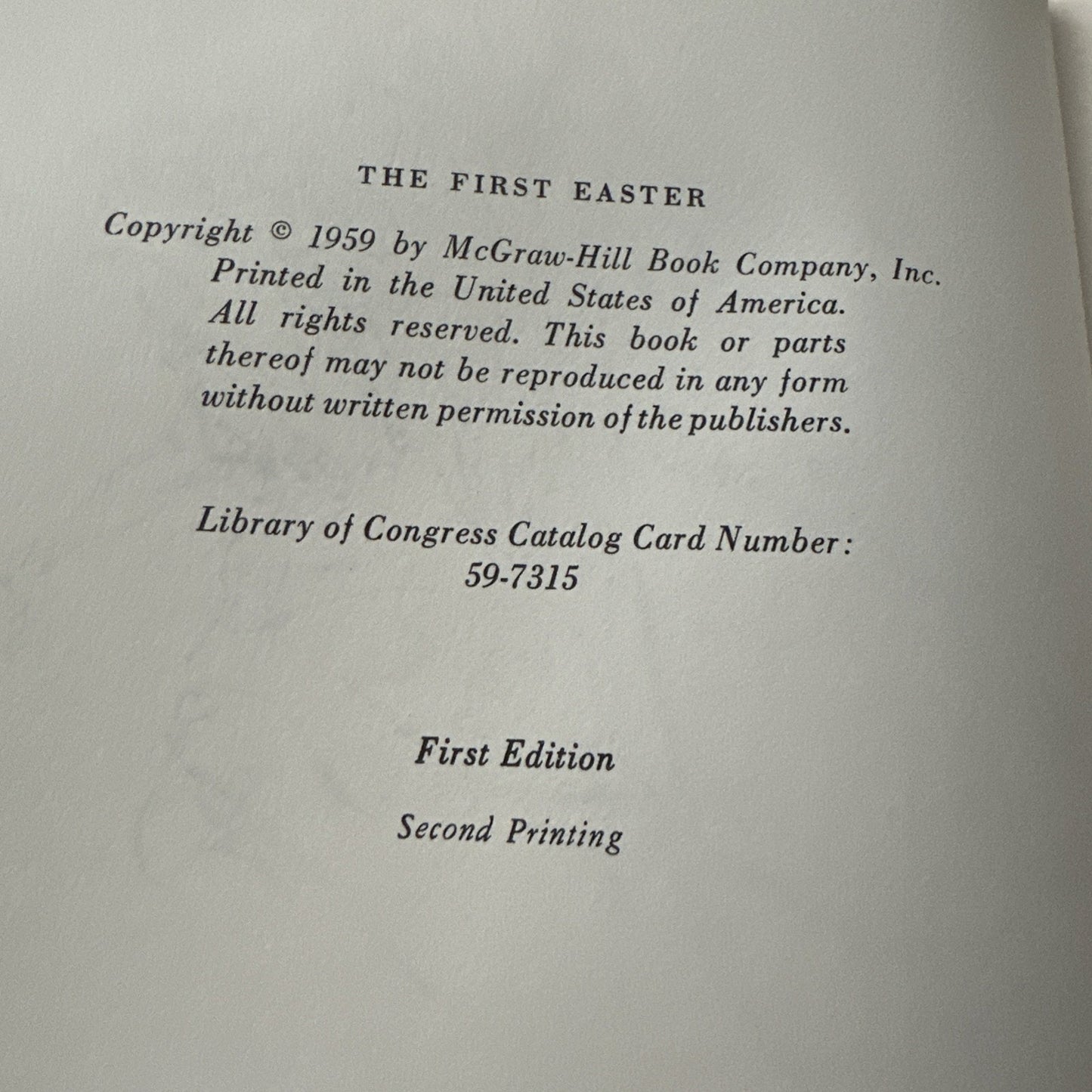 The First Easter by Peter Marshall's / 1959 1st Edition Hardcover