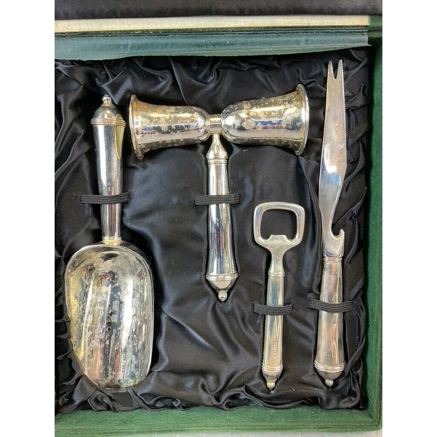 Vintage Towel Sterling Plated 4 Piece Barware Set