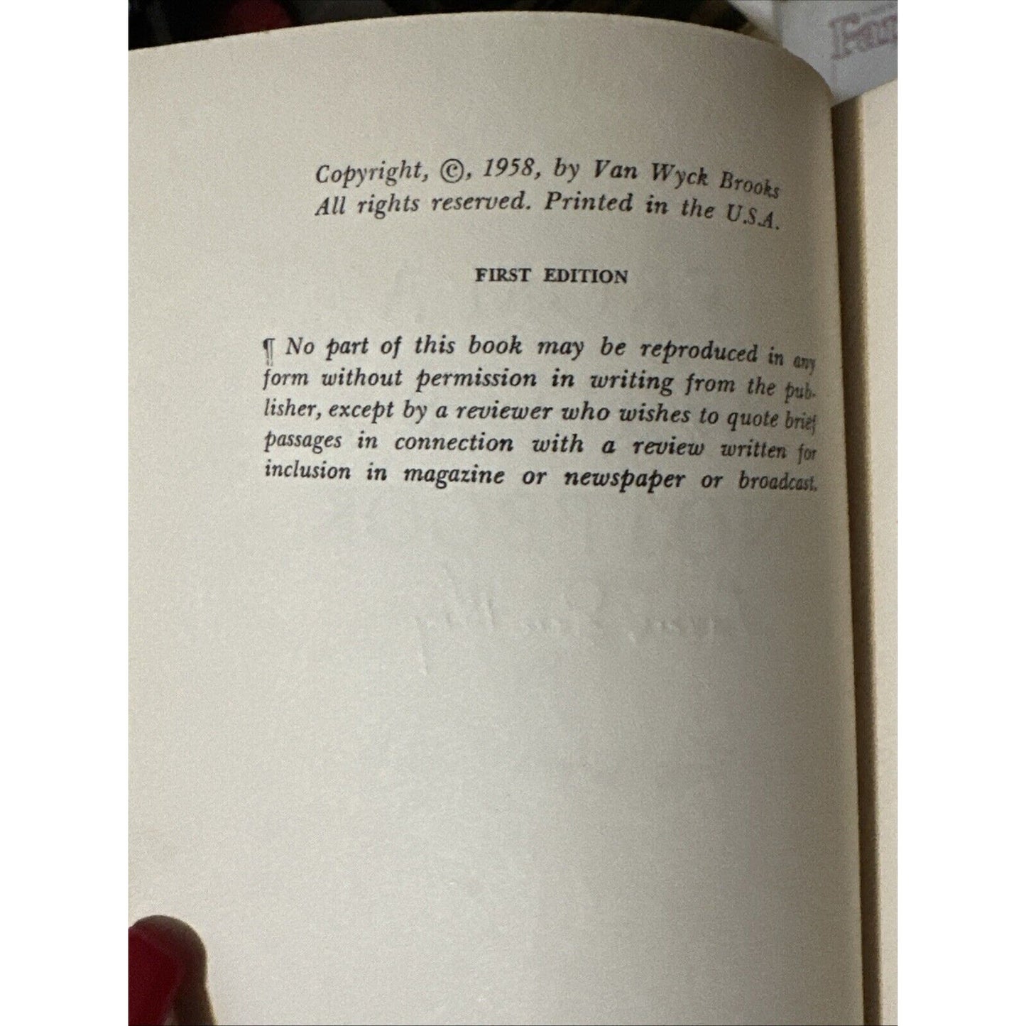 Van Wyck Brooks From A Writer's Notebook 1958 HC 1st ed