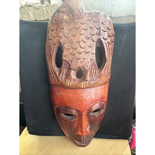 Primitive St Croix Wooden Elongated Face Mask Hand Crafted - Brown