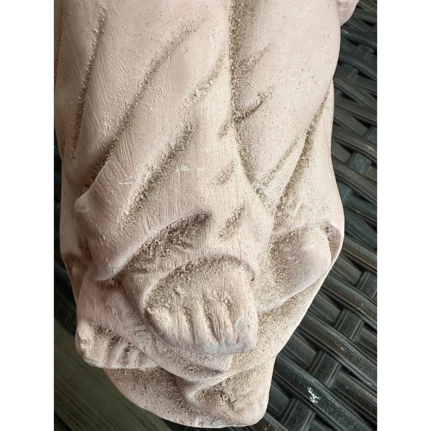 Vintage Fairy Angel W Basket Wall Plaque Statue Figure Pink Plaster Mexico 14"