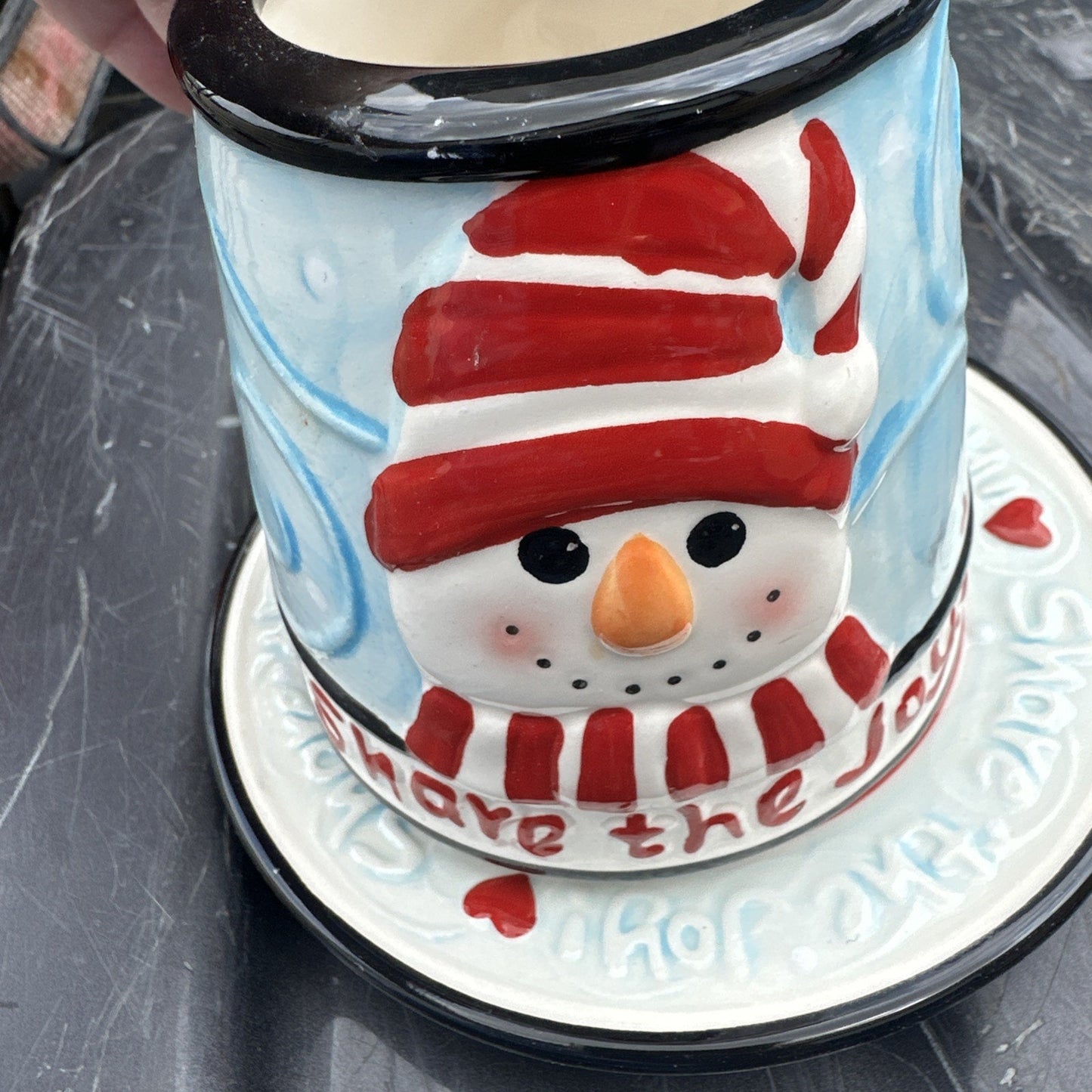 Candle Jar Shade Ceramic Topper Snowmen Christmas Holiday Decor Celebrating Home