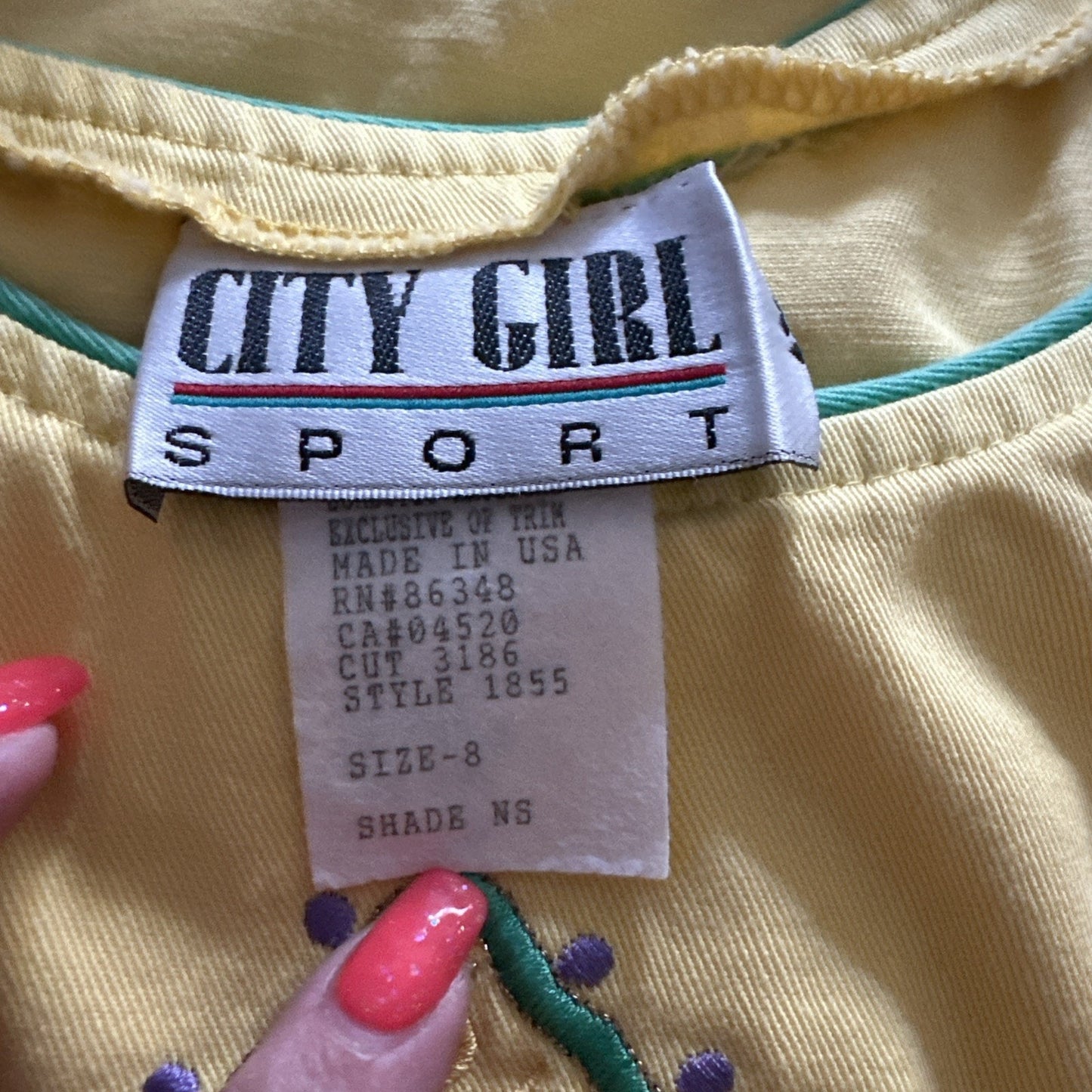 Vintage 3 Piece 80s City Girl Sport Yellow Embroidered Jacket, Skirt, Top Sz 8