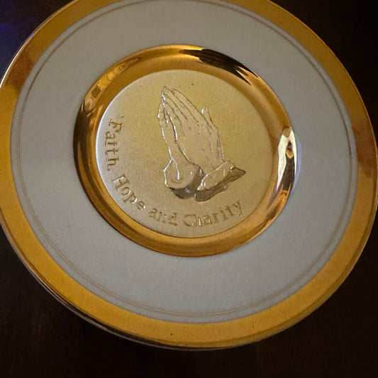 The Art of Chokin 14K praying hands Faith, Hope & Charity