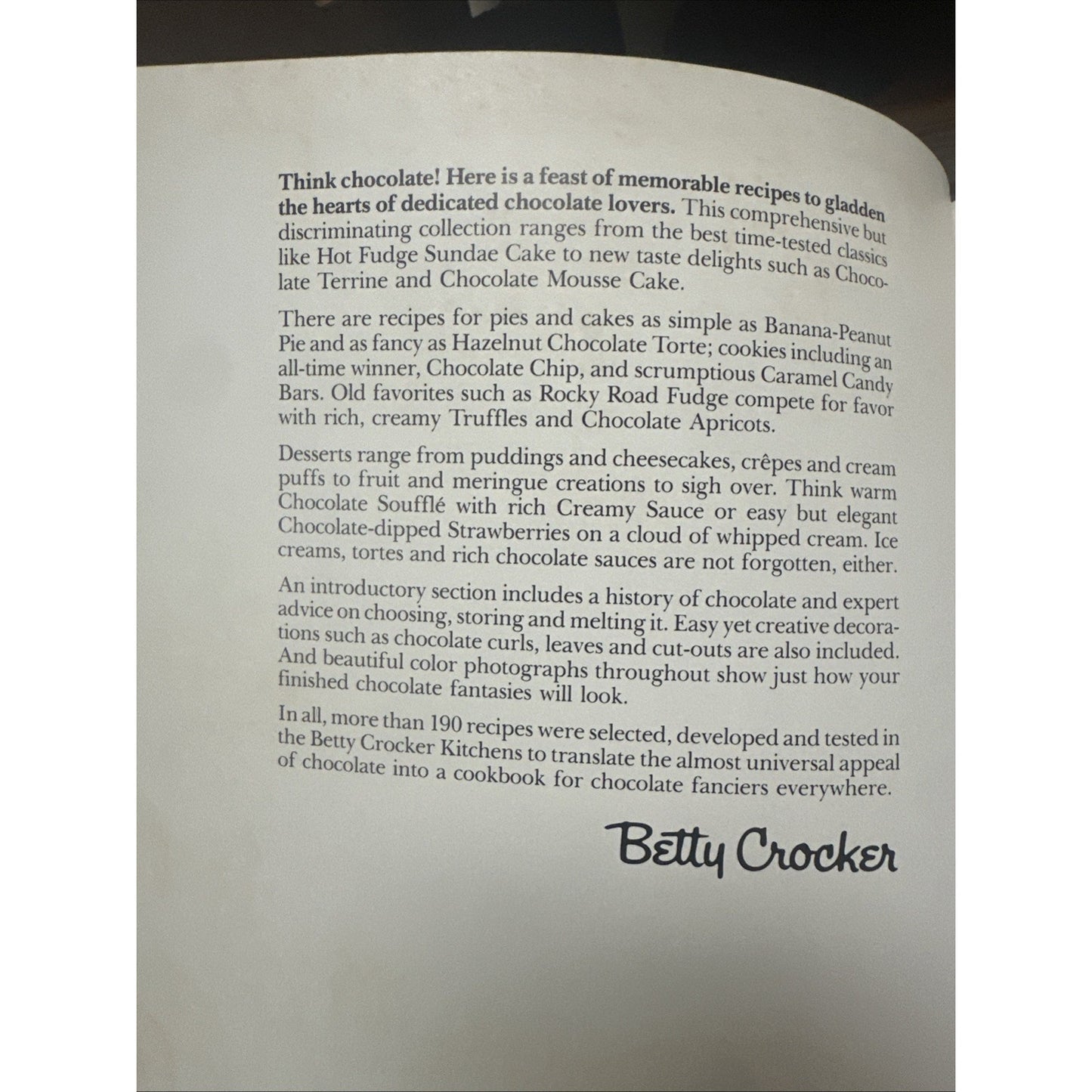Betty Crocker's Chocolate Cookbook