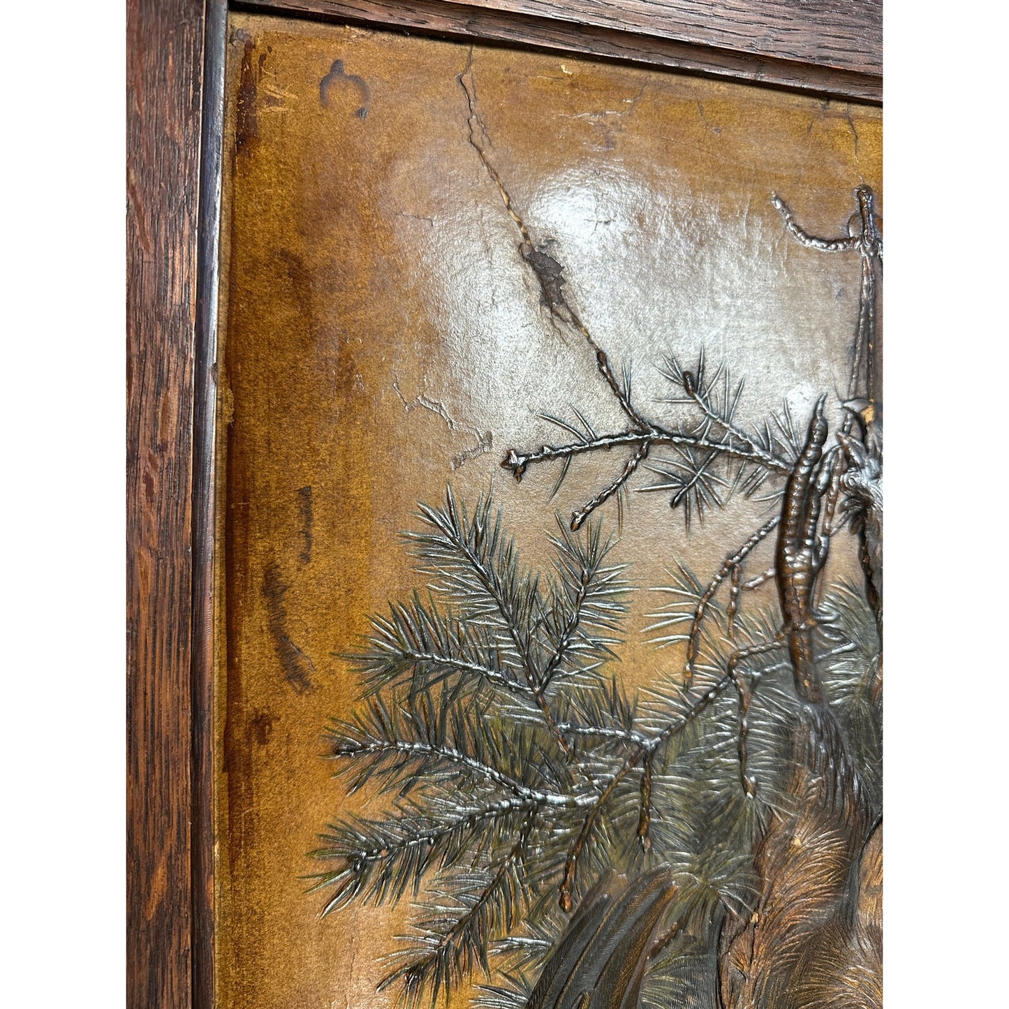 Antique 19thc Hunting trophy partridge bird pheasant relief hand paint panel