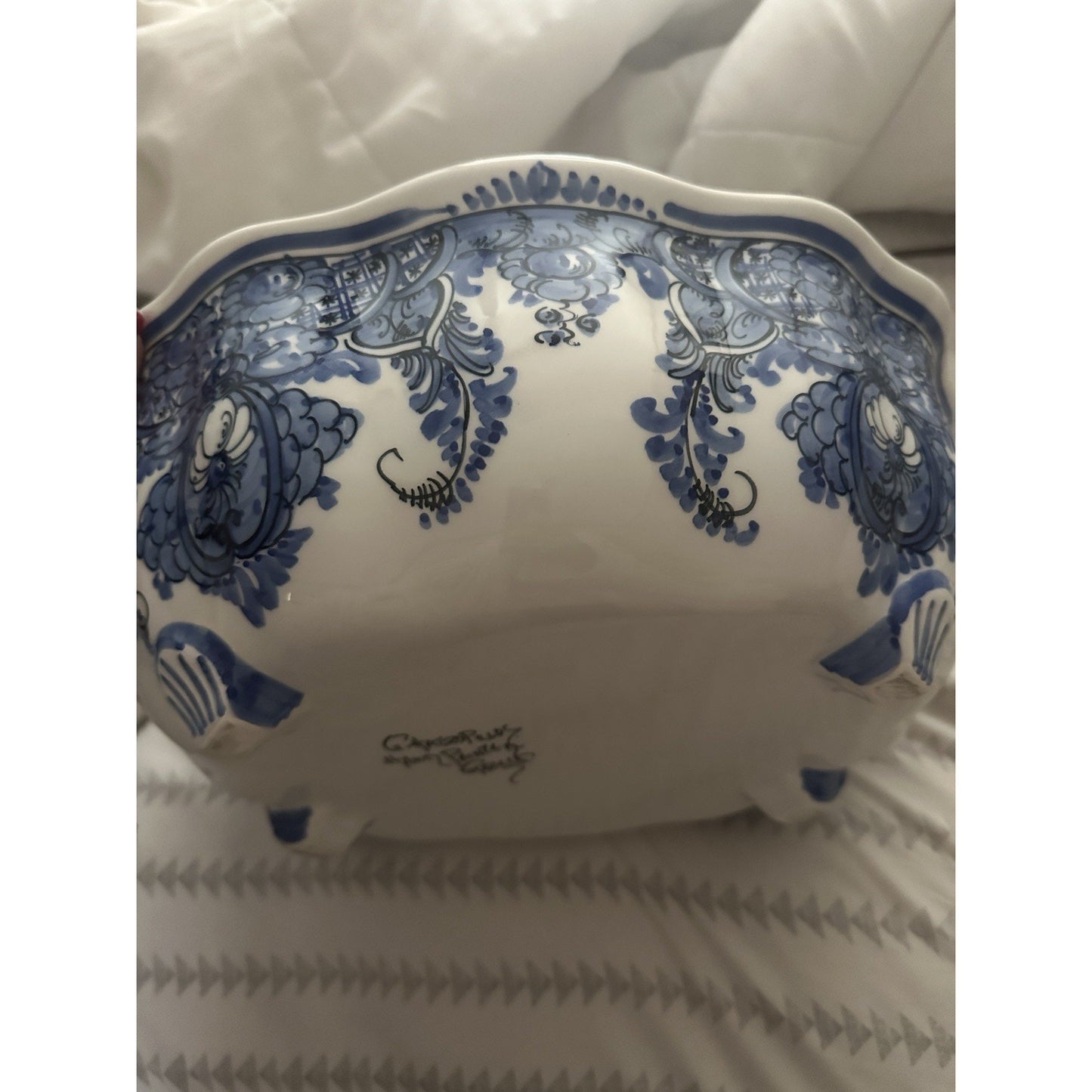 Tureen with Lid/ Hand Painted Greece Blue & White Very Rare