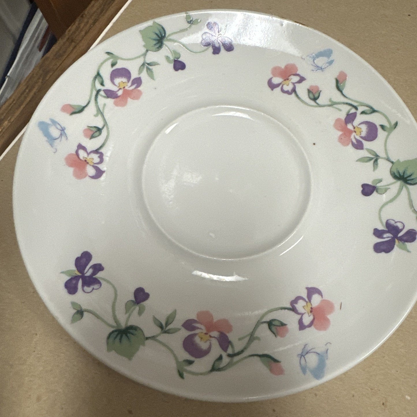 Coffee Cup & Saucers Violet Butterfly Pattern Big Cup Tea Made In China
