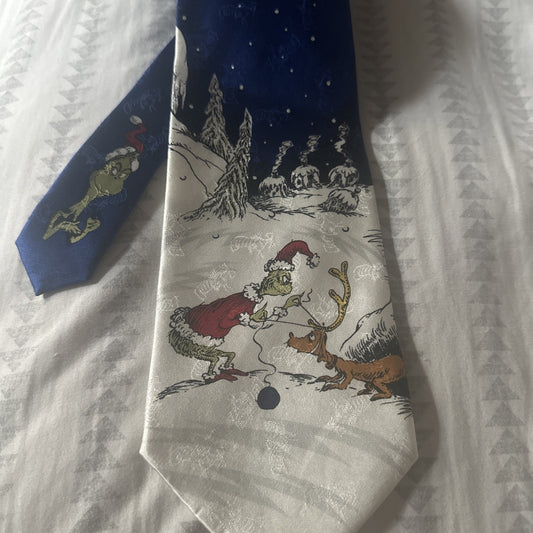 Vintage Dr. Seuss The Grinch Stole Christmas Tie Men Holiday 57" x 4" 100% Silk