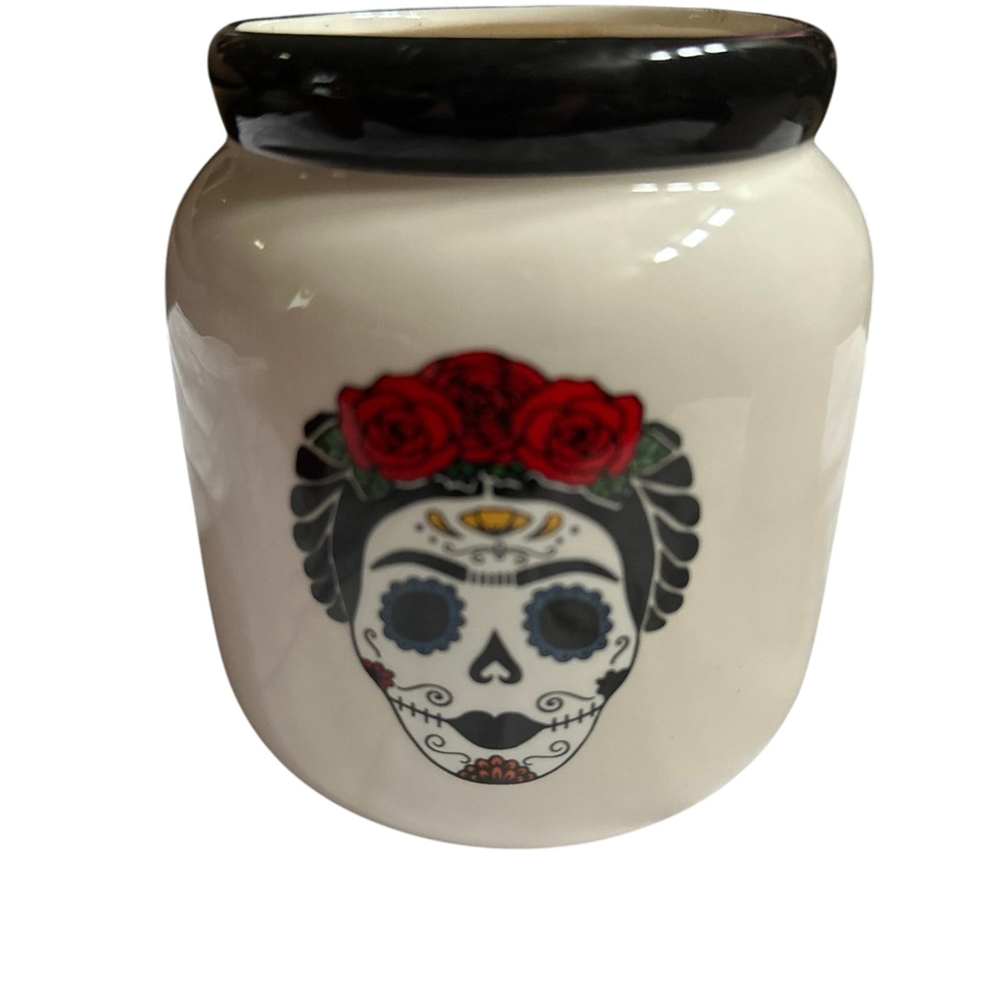 2 Day of the Dead Skull Ceramic Planter Vase Jar Container