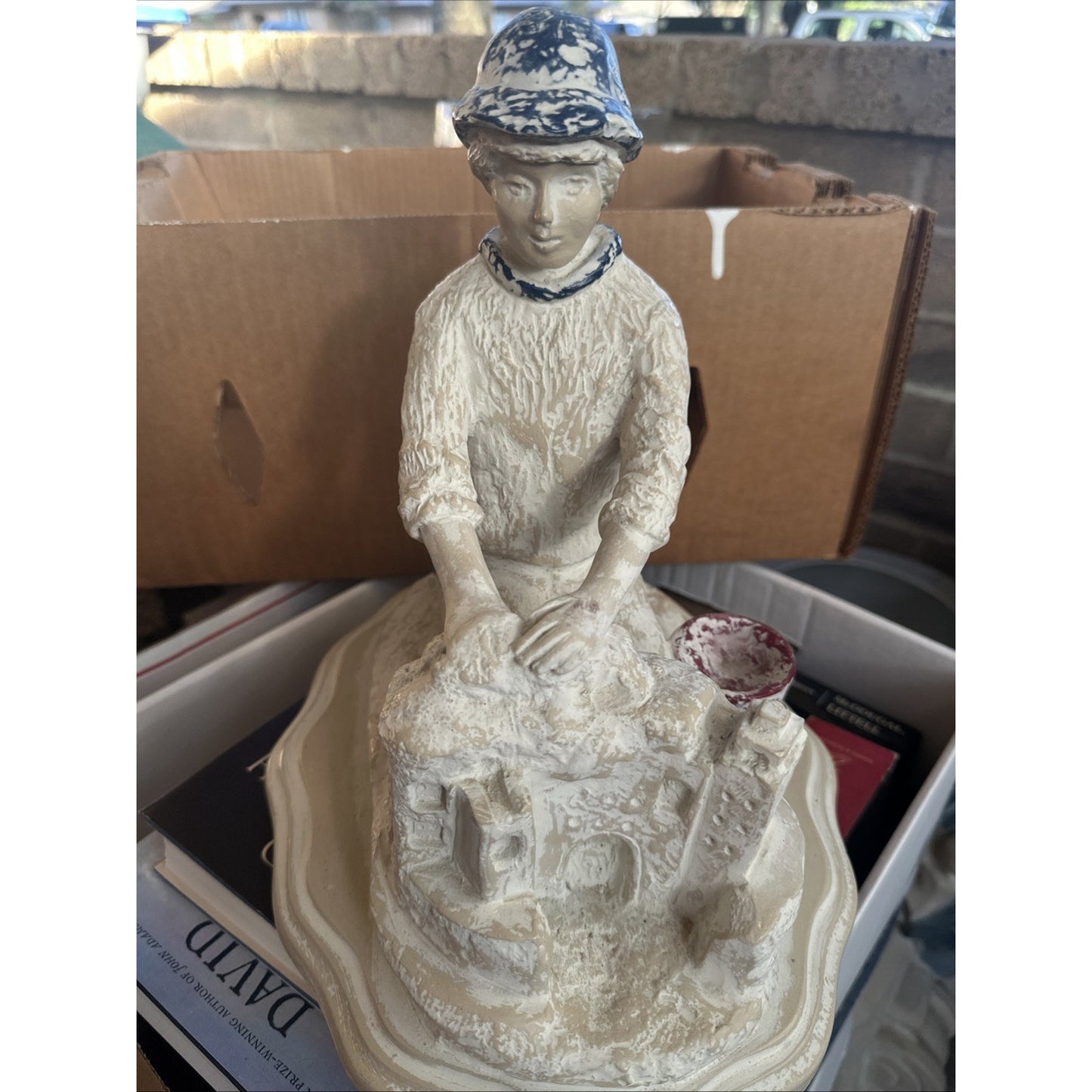 Vintage Harris Lamps Boy Building Sand Castle Signed Harris Lamps Rare Find