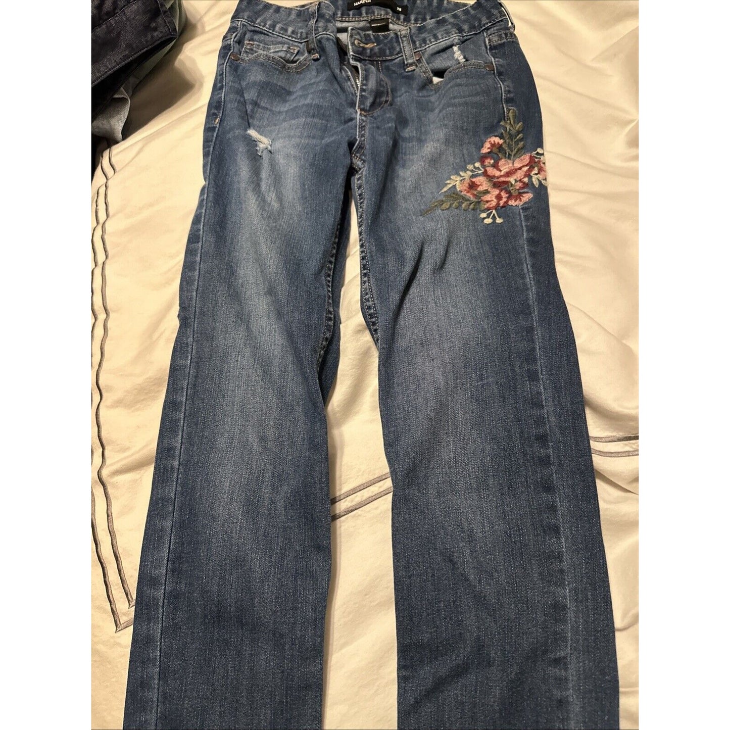 Harper Jeans Women's 28 Blue Denim Floral Stretch 5-Pockets Embroidered Skinny