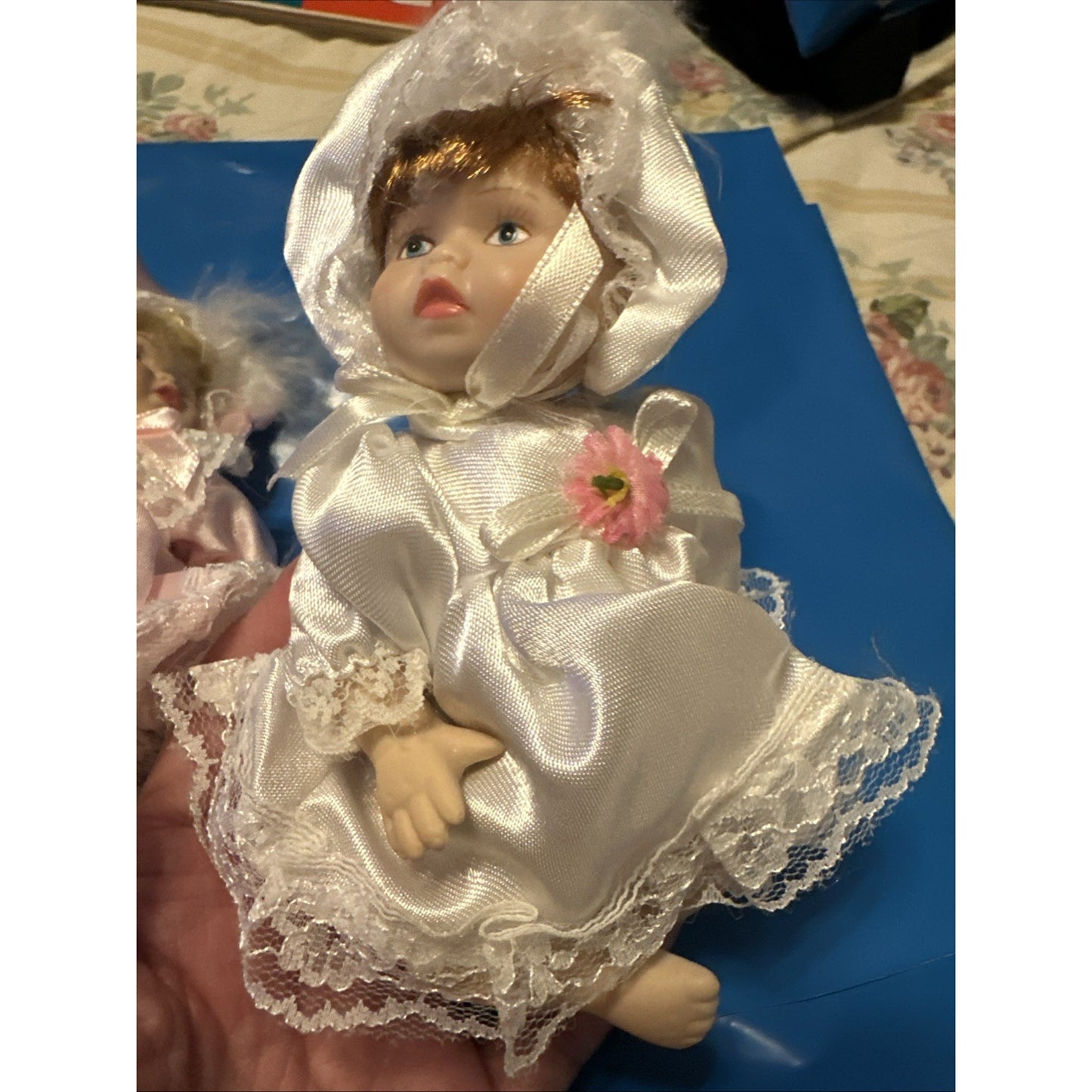 Vintage Lot of 3 Victorian Style Miniature 5" Porcelain Articulated Dolls Dress