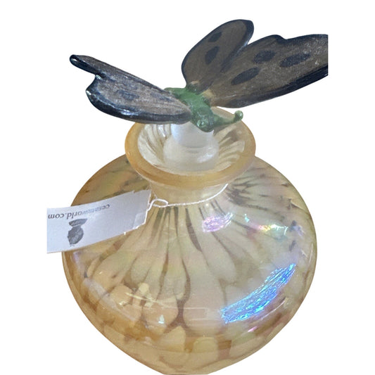 Crystal Glass Perfume Bottle W/yellow butterfly Stopper