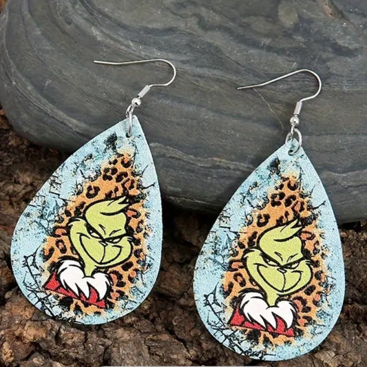 Faux leather grinch Christmas earrings