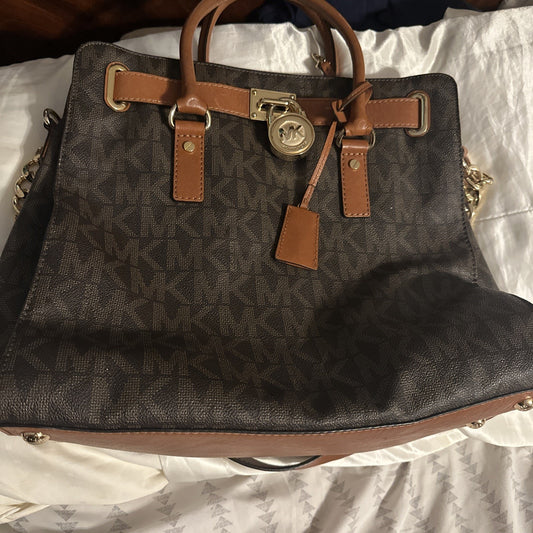 Michael Kors Brown Signature Coated Canvas and Leather Hamilton North South Tote