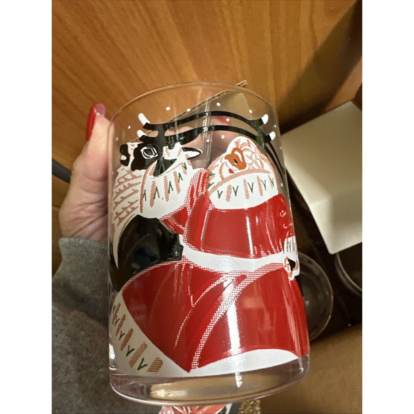 VTG MCM Culver Xmas Santa & Reindeer14oz Double Old Fashioned Glasses - Set Of 4