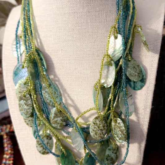ACRYLIC DISC Statement  – green blue Chunky Necklace