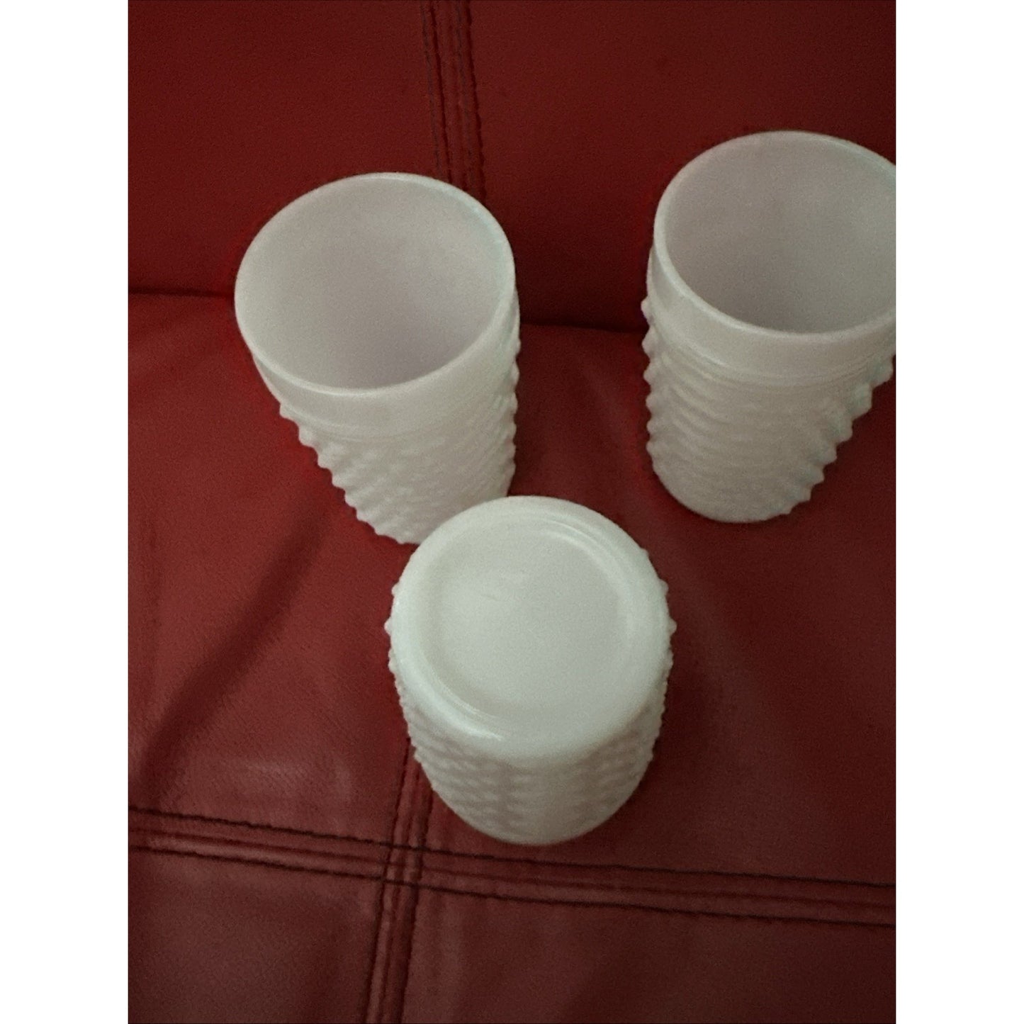 3 Beautiful Vintage Hobnail Milk Glass Cup Juice Water Drink 4.25" Tall 3" Wide