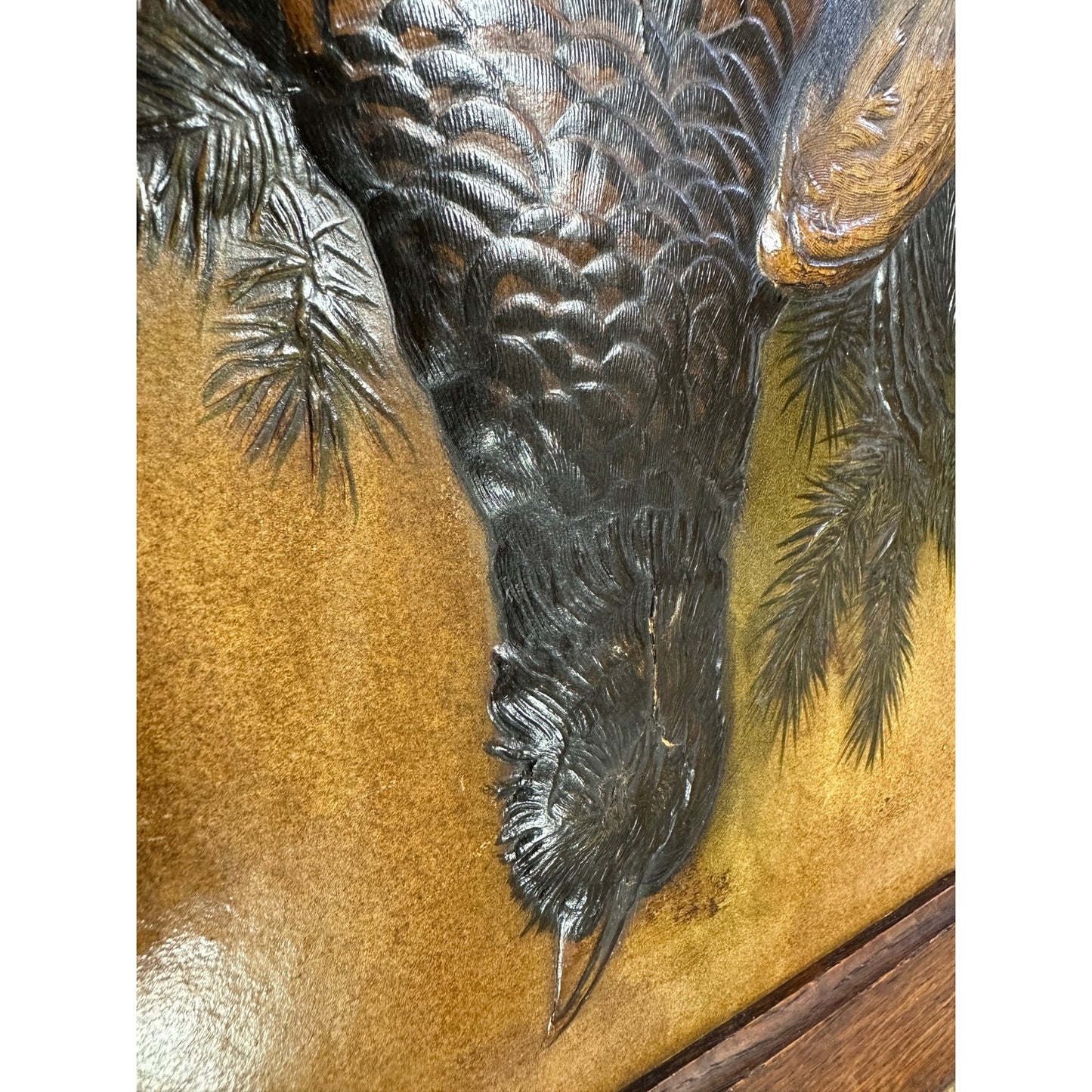 Antique 19thc Hunting trophy partridge bird pheasant relief hand paint panel