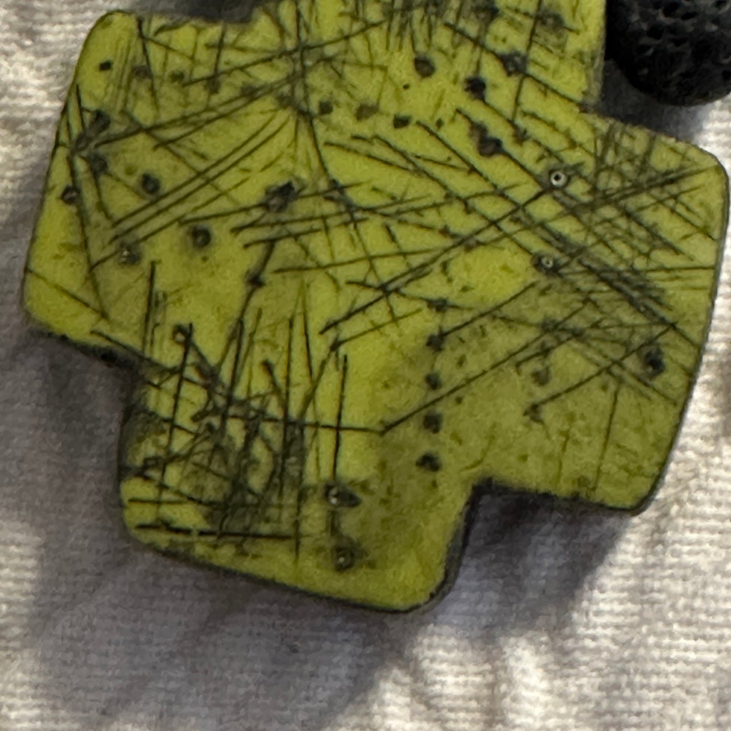 Beautiful rare Lava Bead necklace with green cross