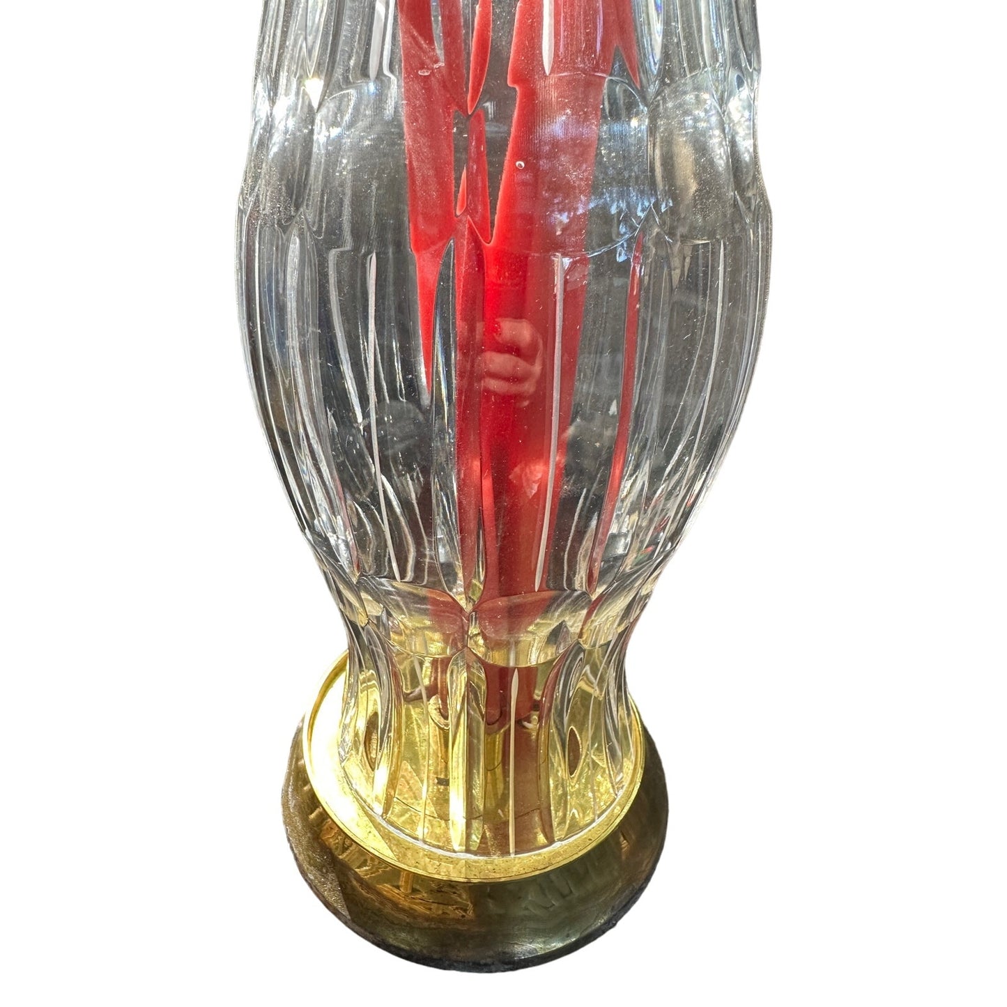 Waterford Crystal Style Hurricane Candle Lamp w/Stiffel Brass Base