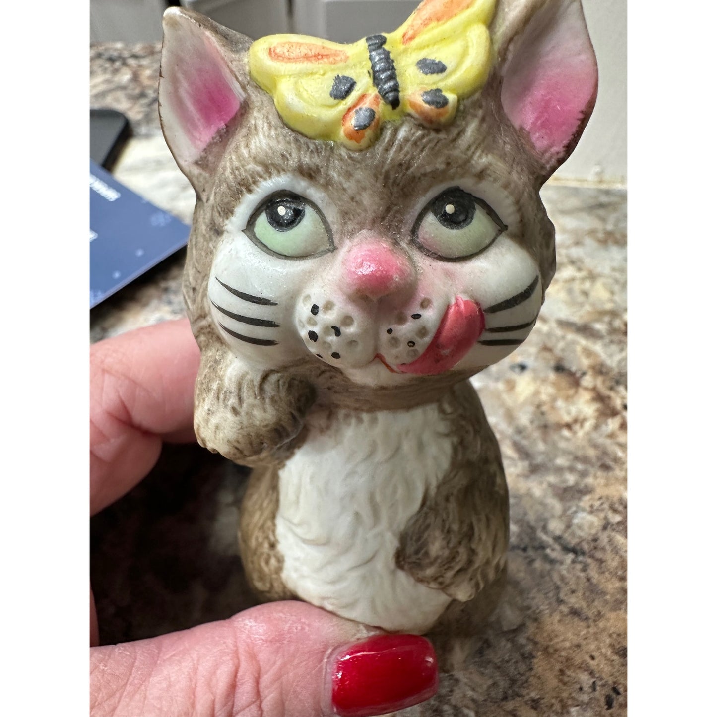 Vintage 4.25" Tall Jasco Critters Cat Kitten Porcelain Bell with Butterfly