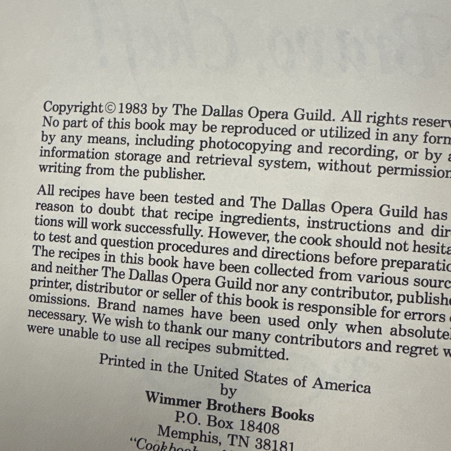 Bravo, Chef! The Dallas Opera Guild Cookbook 1983 Vintage Recipes