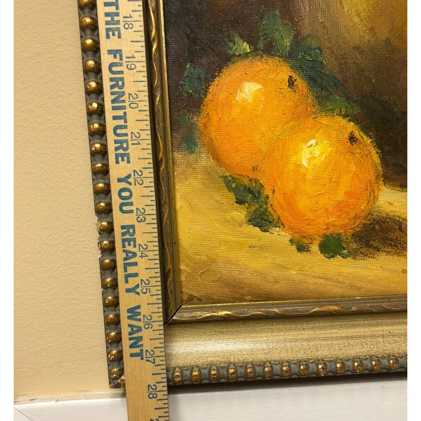 Vintage Fruit Still Life Painting Gold Wooden Frame Signed Rare 28x34