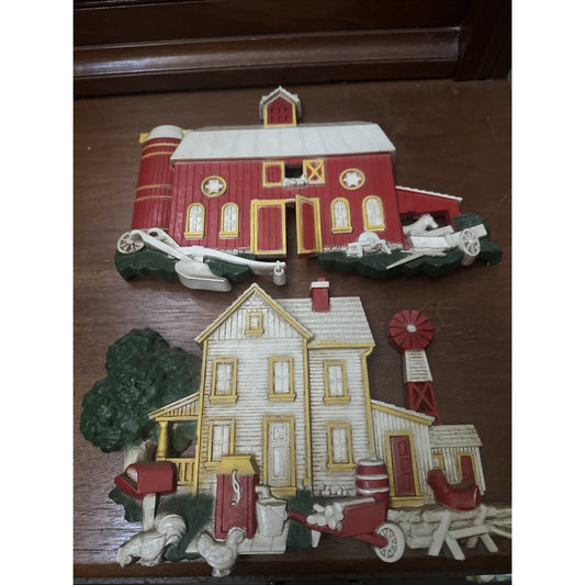 Vintage 1975 Homco Red Barn Farmhouse Wall Art Plaques Set 7369 USA