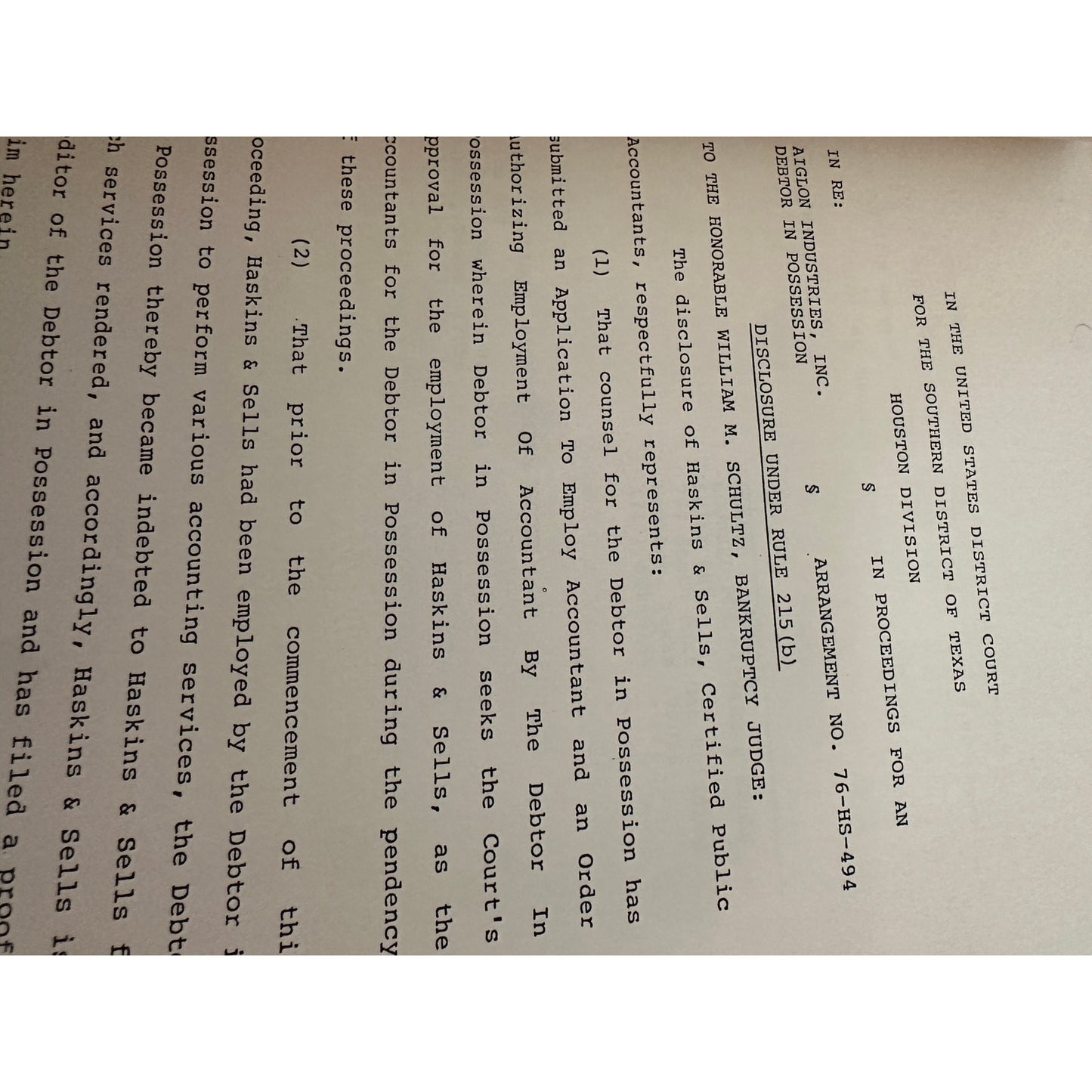Aiglon Industries, Inc ET AL chapter XI Arrangement Proceedings NOS 76-HS-494, ET SEQ