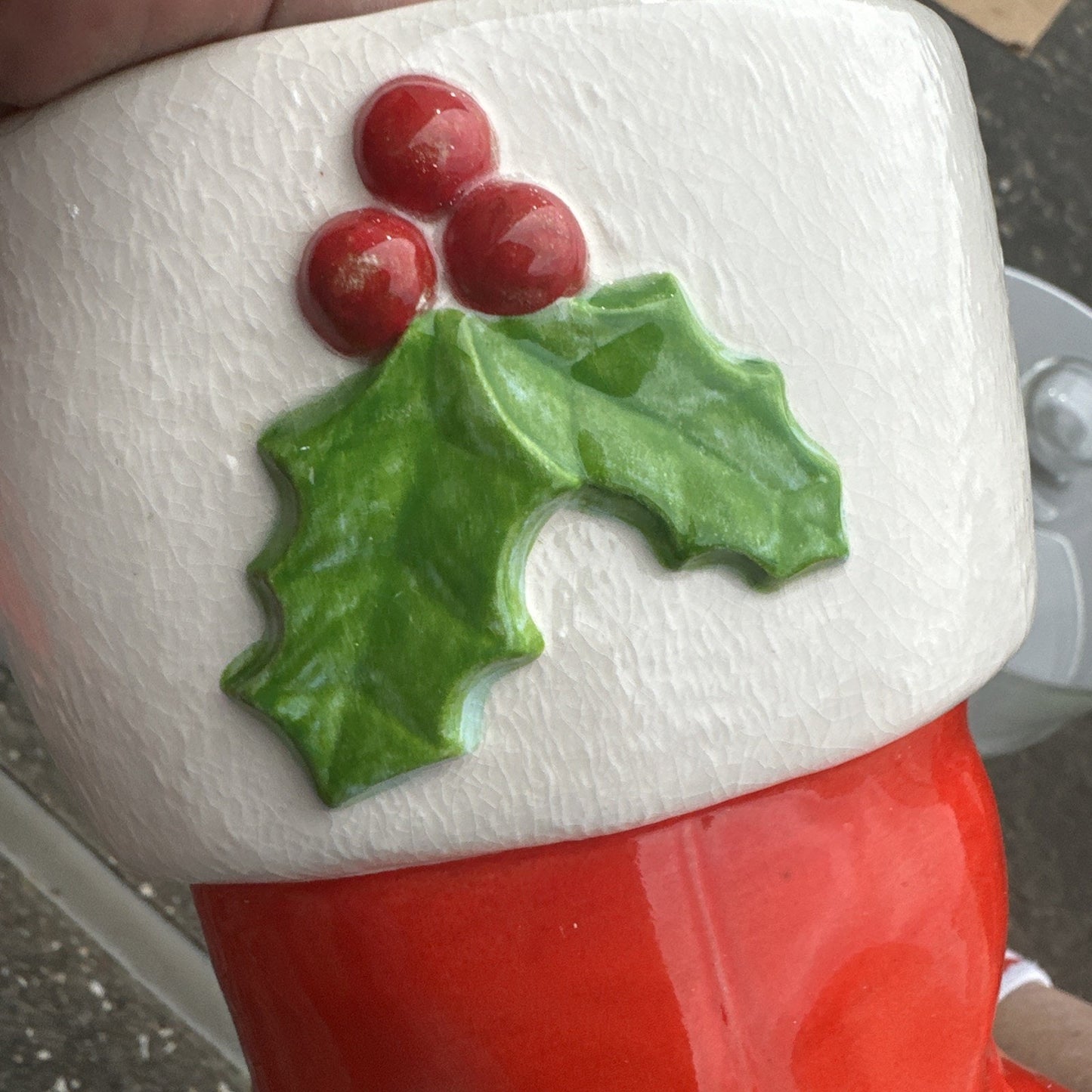 Vintage Santa's Boot Christmas Vase Planter Red Hand Painted Ceramic Mold 8.5"