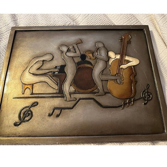 Vintage Mid Century Modern Abstract Jazz Musicians 3D Textured Painting