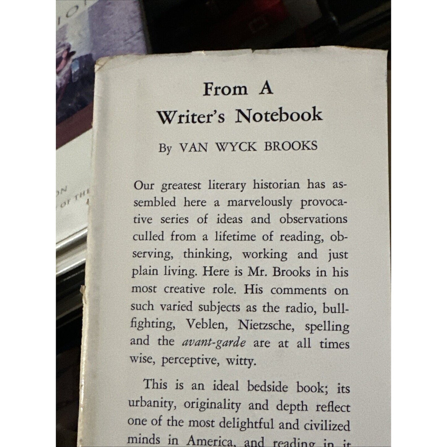 Van Wyck Brooks From A Writer's Notebook 1958 HC 1st ed