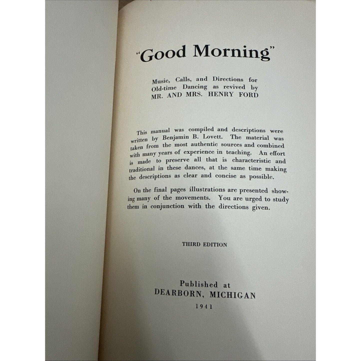 1941 Mr. and Mrs. Henry Ford "Good Morning" Music Calls Directions for Dancing