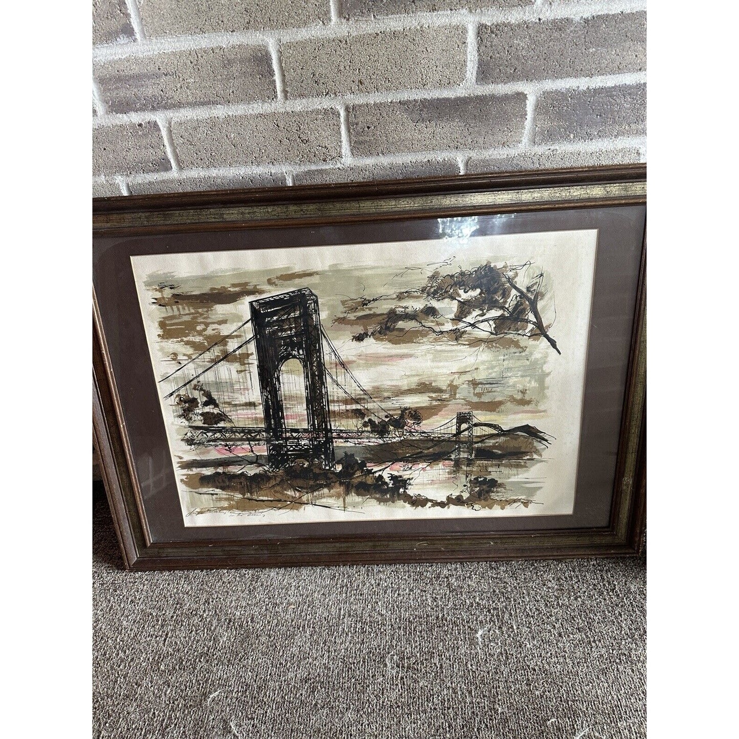 John Haymson “George Washington Bridge In The Evening” Framed, Matted Print