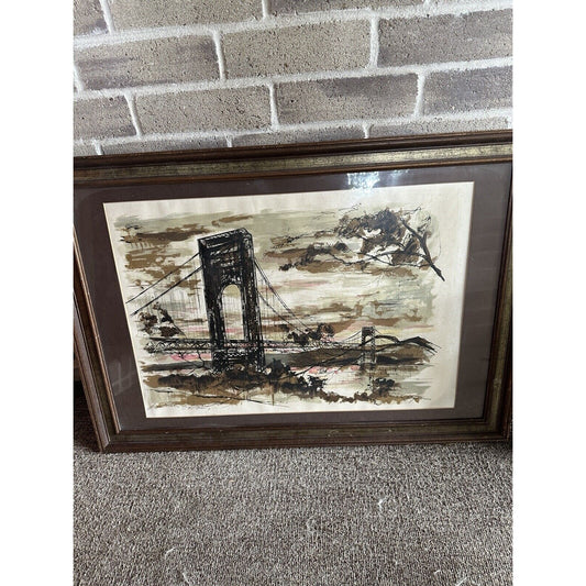 John Haymson “George Washington Bridge In The Evening” Framed, Matted Print